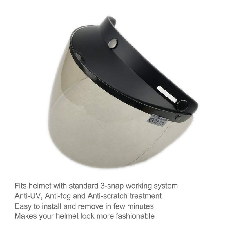 WANCAR Retro Universal Standard 3-Snap Open Face Motorcycle Helmets Flip Up Face Visor Wind Shield Lens(Light Smoke) - Image 3